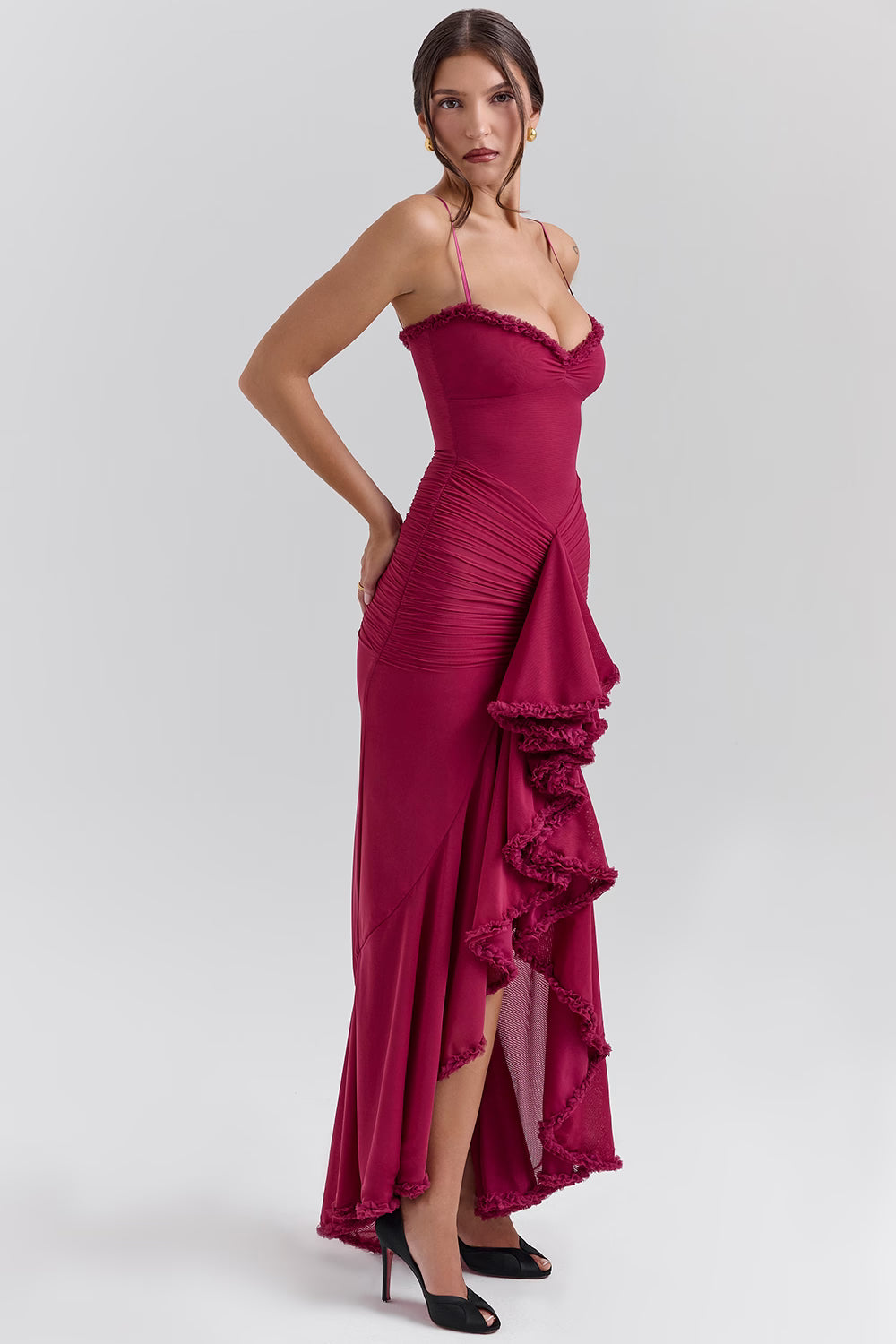 Gabbi Wine Ruffled Front Gown