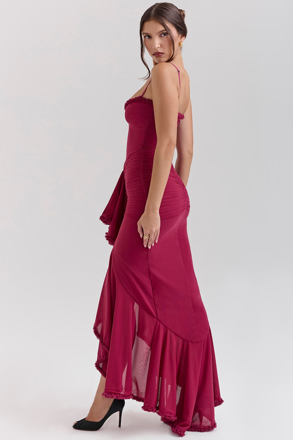 Gabbi Wine Ruffled Front Gown